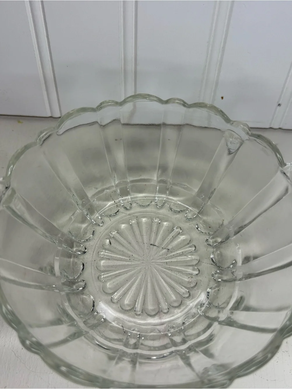 Vintage Anchor Hocking Old Cafe 16 hole clear glass Flower Frog bowl, circa 1930